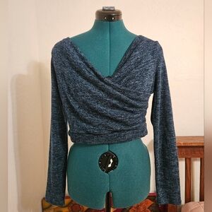 Blue Long Sleeve Wrap Top
